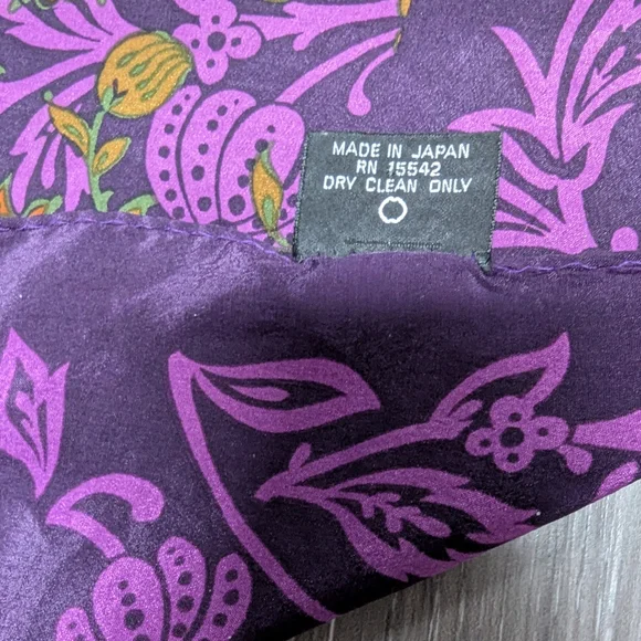 Carol Little 100% Silk Scarf Square 31x30 Purple Floral - Picture 6 of 12